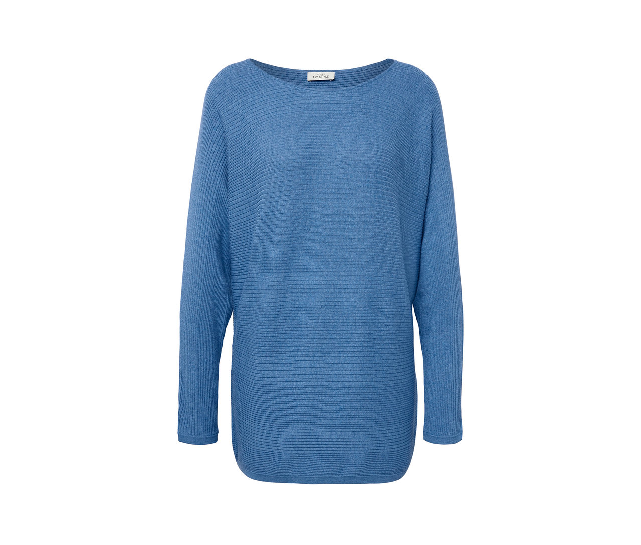 Blauer Feinstrickpullover.