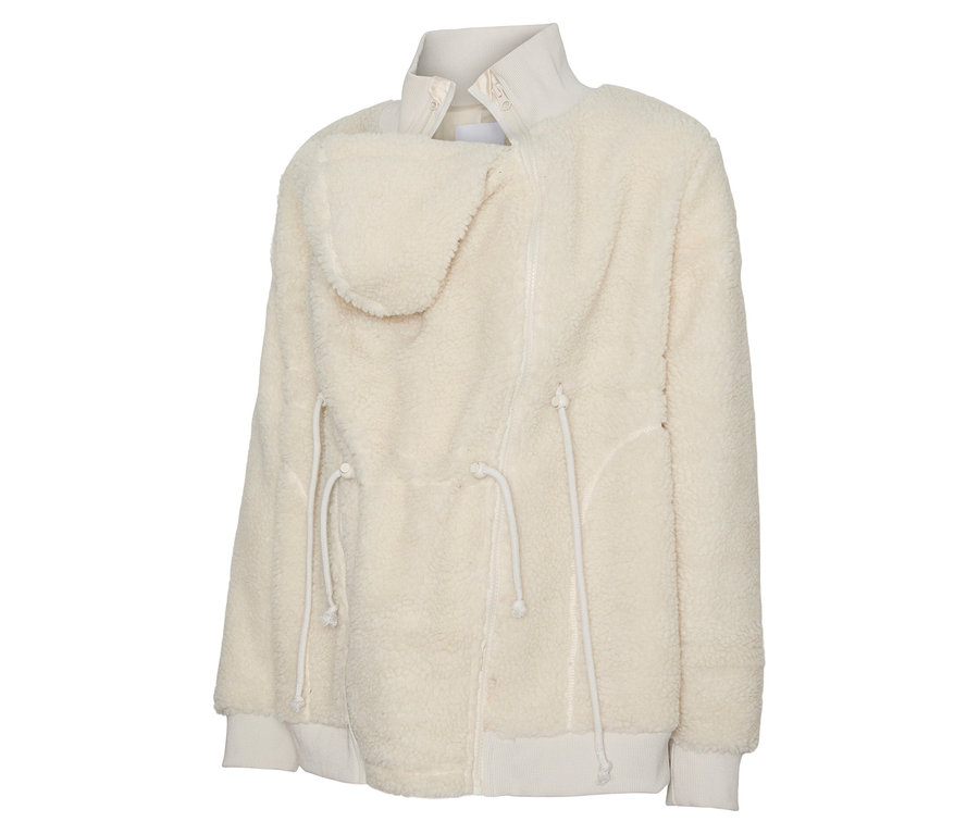 Die MAMALICIOUS 3-in-1-Teddyjacke »MLCARLY« in Creme ist mit Kapuze, Reißverschluss und Kordelzug ausgestattet.