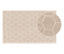 Beige Badematte mit sechseckigem Muster und Detailaufnahme der Textur.