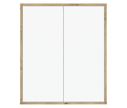 Schrank mit zwei weißen Türen und einem Holzrahmen.