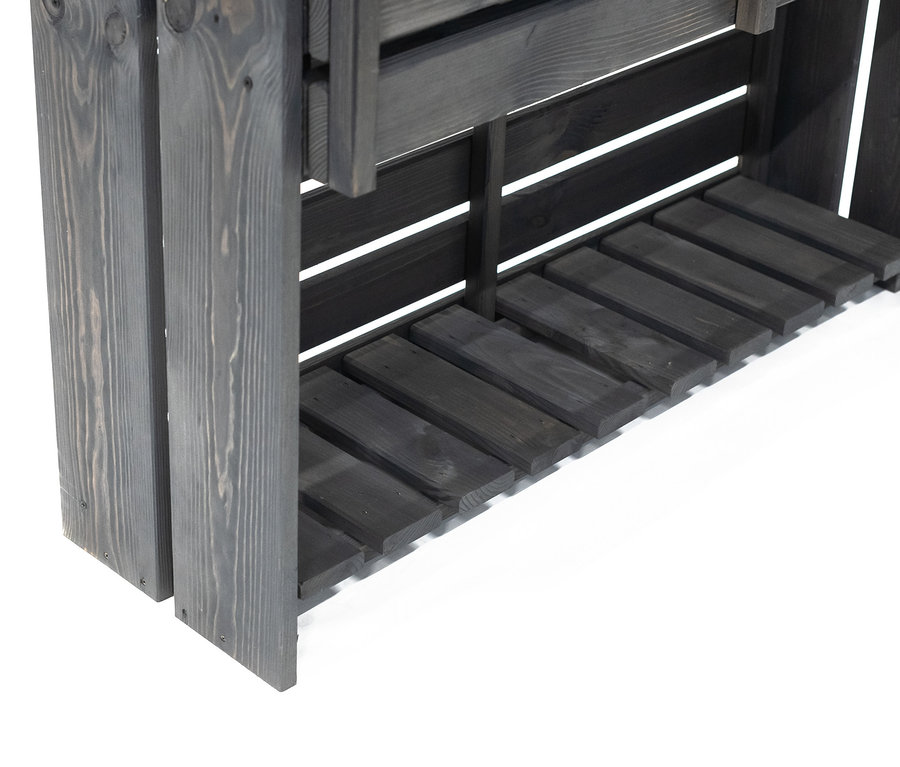 Detailansicht eines dunkelgrauen Hochbeets, ca. 100 x 88 x 30 cm.