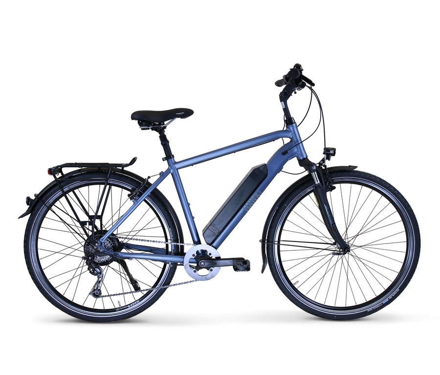 Detailaufnahme eines blauen HAWK Bikes E-Bike Herren »e-Trekking Gent BAFANG« mit 28 Zoll und 50-cm-Rahmen.