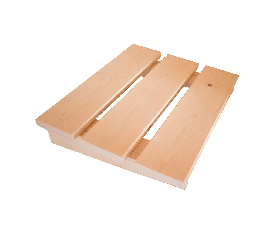 Holzfußstütze aus dem Karibu Sauna-Starter-Set.