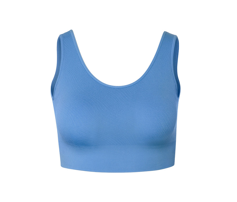 Detailansicht eines blauen Seamless-Sport-Bustiers.