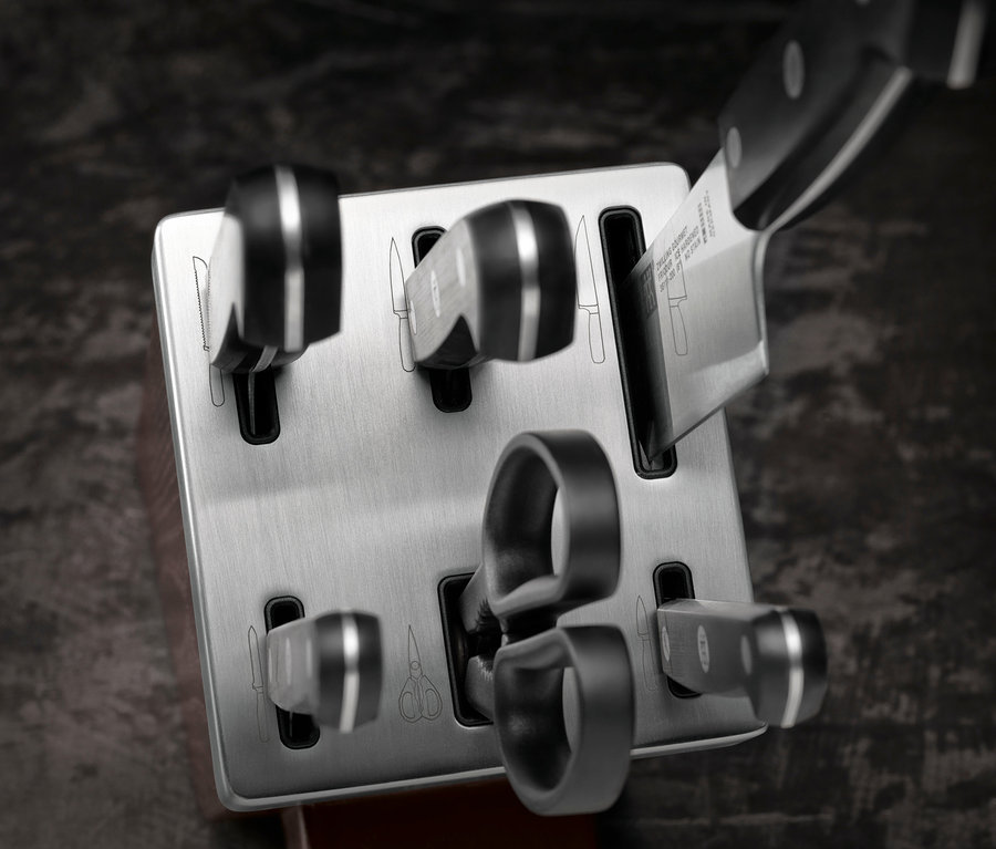 Ein ZWILLING Selbstschärfender Messerblock »Gourmet« mit Messern.