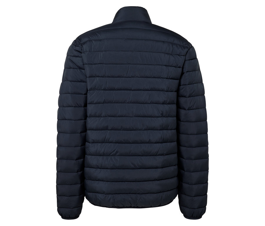 Rückansicht einer dunkelblauen Steppjacke.