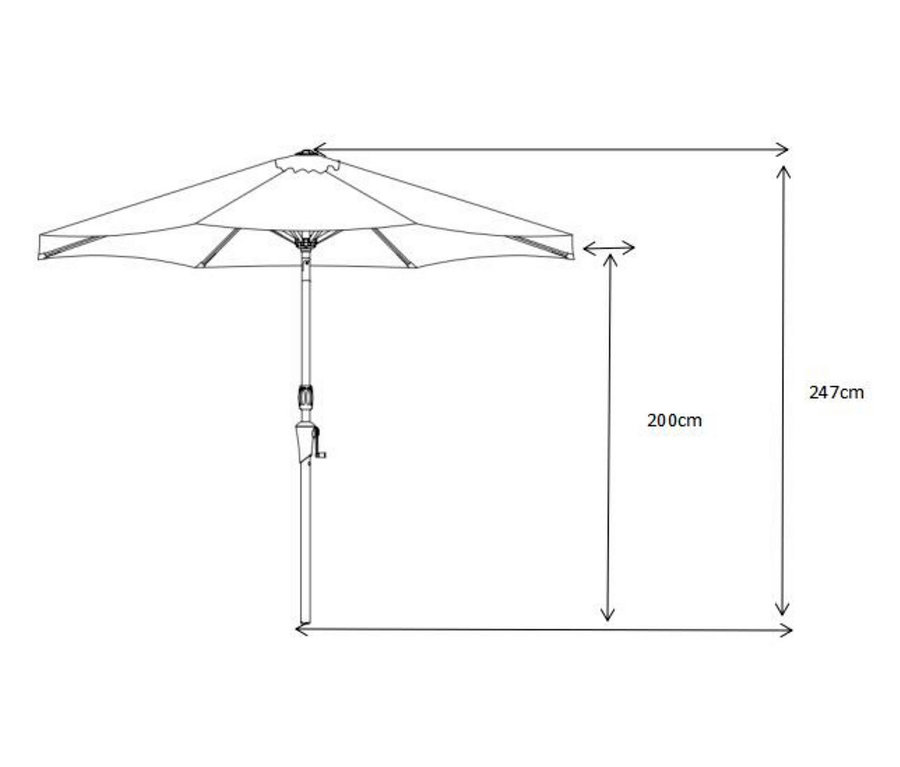 Abbildung eines Leco Sonnenschirms mit Massangaben.
