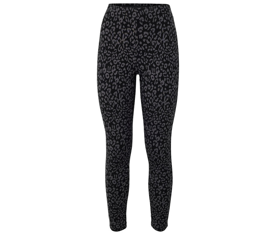 Schwarze Leggings mit grauem Tiermuster.