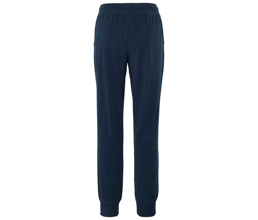 Dunkelblaue Trainingshose mit elastischem Bund und Bündchen.