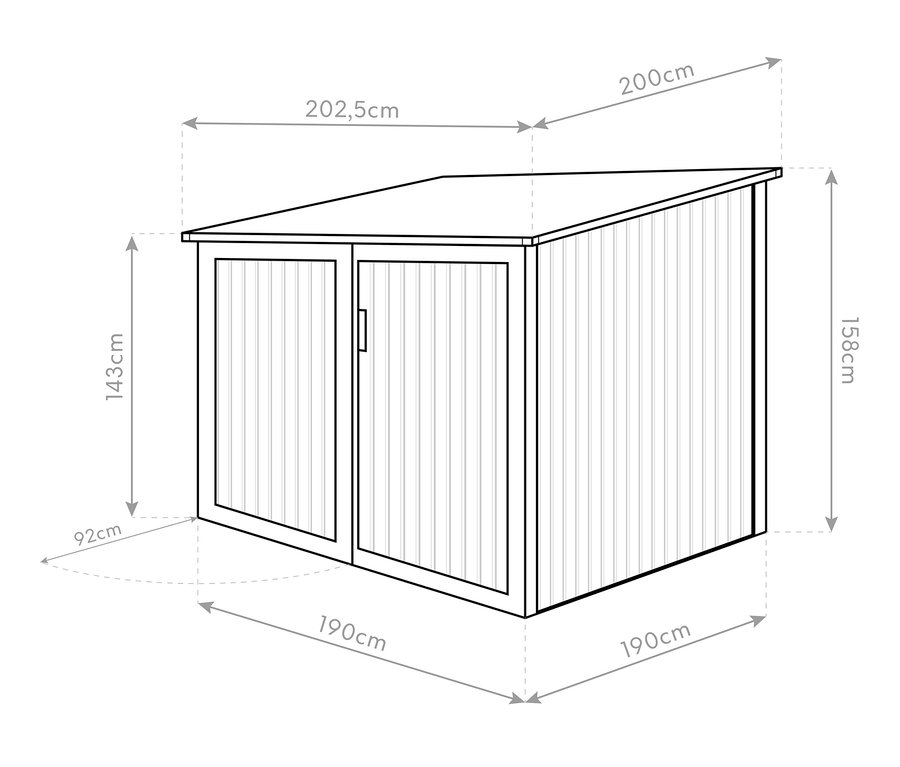Skizze einer Fahrradgarage mit Abmessungen.