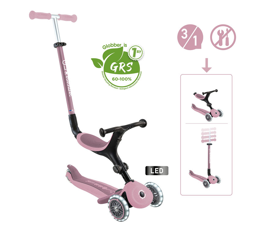 Ein beerfarbener GLOBBER 3in1 Roller »GO-UP Active Lights Eco«.