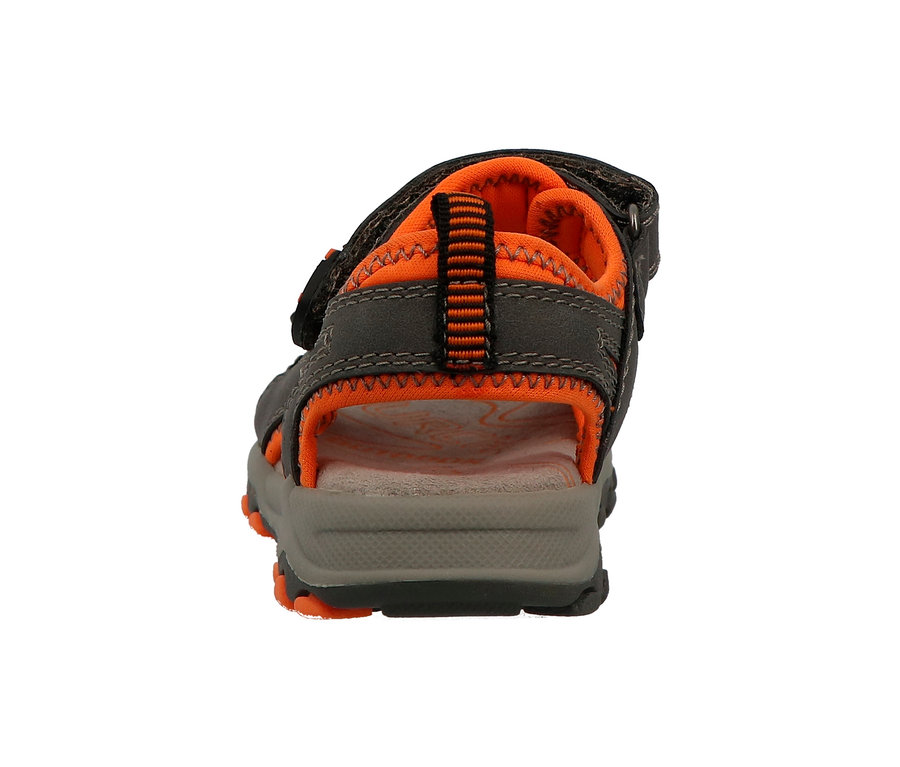 Rückansicht einer grauen Lurchi Trekkingsandale.