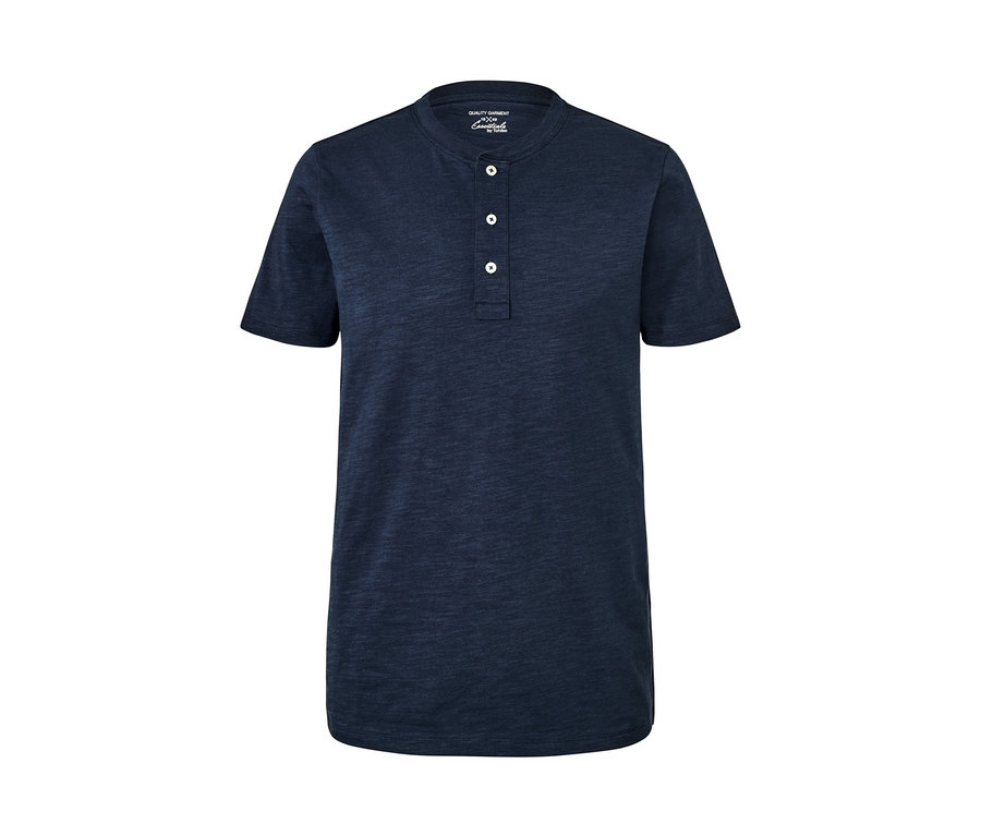 Marineblaues Kurzarm-Henley aus Slub-Garn.