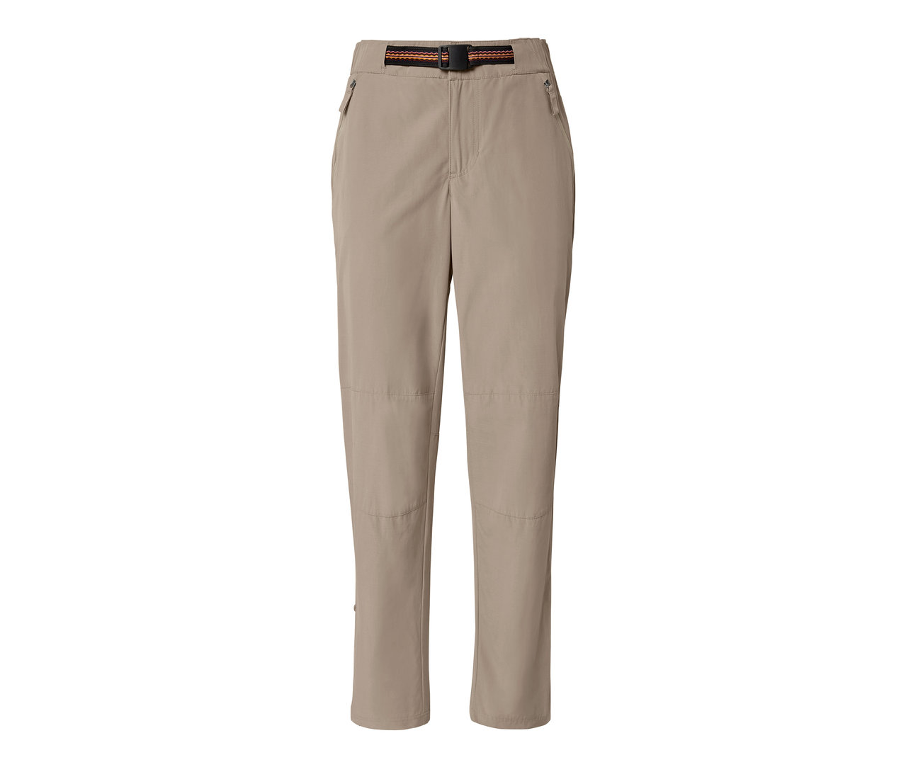 Beige Outdoorhose mit Moskito-Schutz und braunem Gürtel.