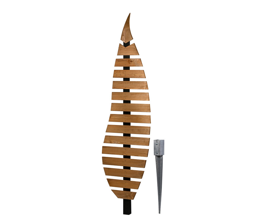 Design-Rankgerüst »Abstractus« mit einem Haufen Holzlamellen.