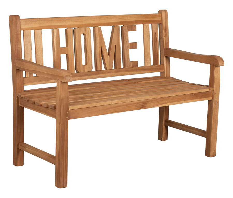 Die deVries Gartenbank »Home« aus Holz steht im Freien.