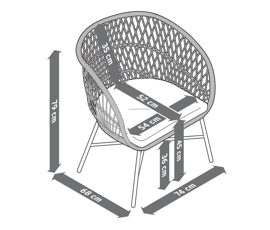 Abmessungen des Loungesessels »Boho« mit Polyrattangeflecht.