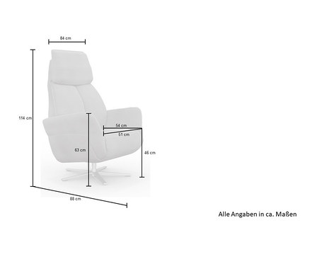 Die Maße des cremefarbenen Liegesessels »Theo« XBO-1 werden mit Linien dargestellt.
