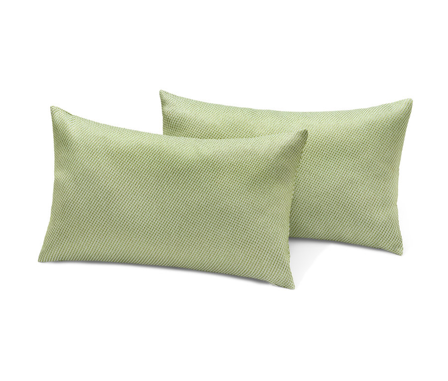 Zwei grüne Outdoor-Kissen liegen übereinander.