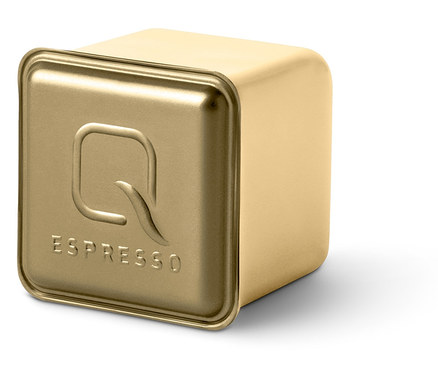 Goldene Qbo Flavoured Espresso Vanilla Kapsel Dose.