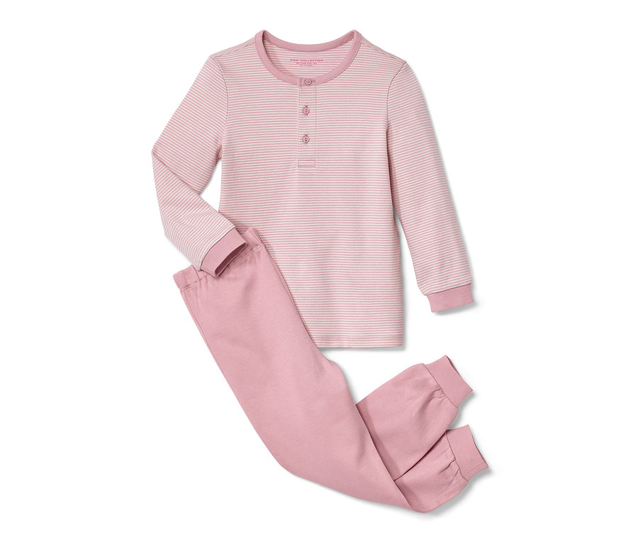 Rosa Kinder-Interlock-Pyjama mit langen Ärmeln und Hosen.