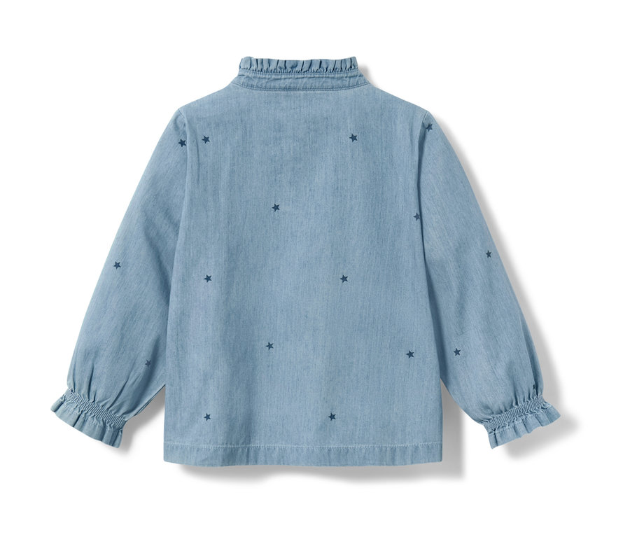 Hellblaues Kinder-Chambray-Bluse mit Sternen.