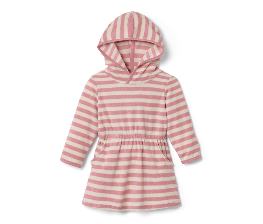 Gestreiftes Kinder-Frottier-Kleid mit Kapuze.