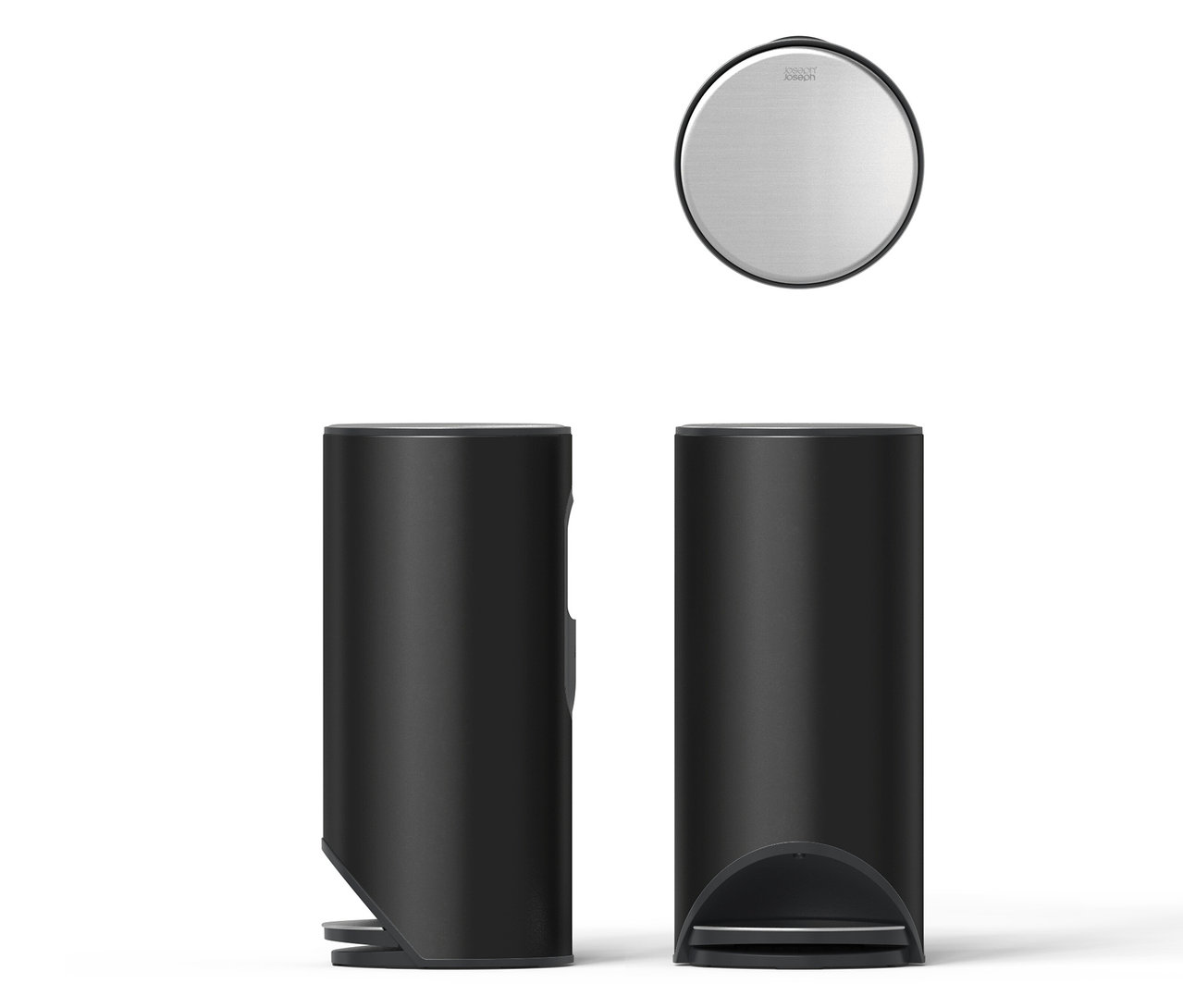 Zwei schwarze Joseph Joseph Slimline Treteimer, 30 l, und ein Deckel.