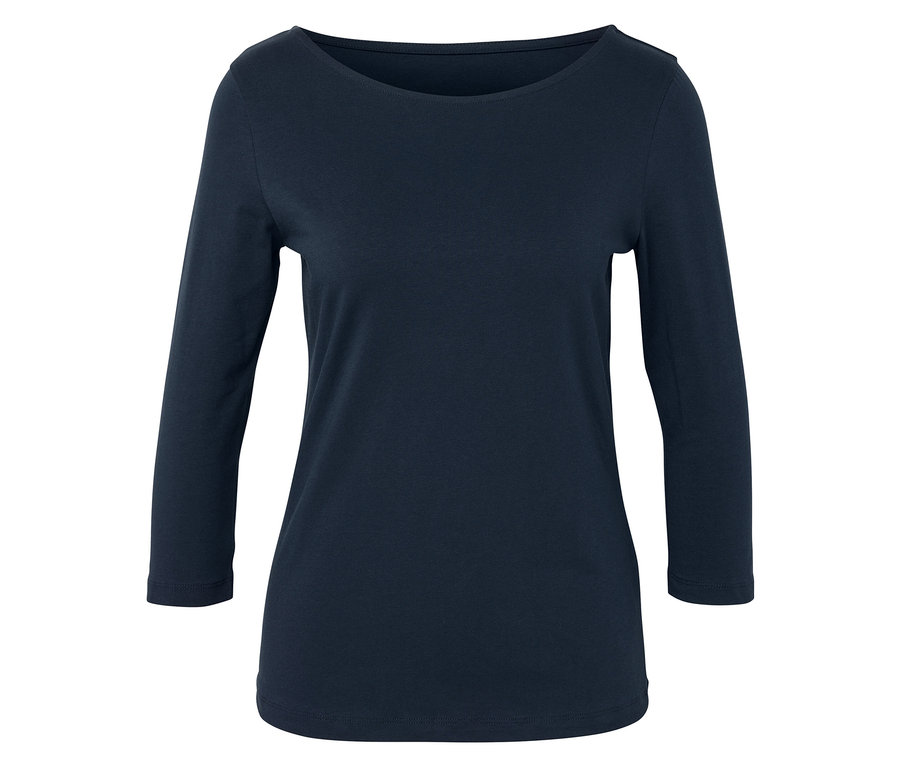 Marineblaues Langarmshirt mit Dreiviertelärmeln und Rundhalsausschnitt.