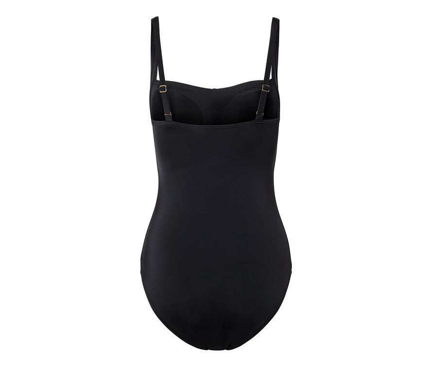 Schwarzer, figurformender Badeanzug mit Trägern.