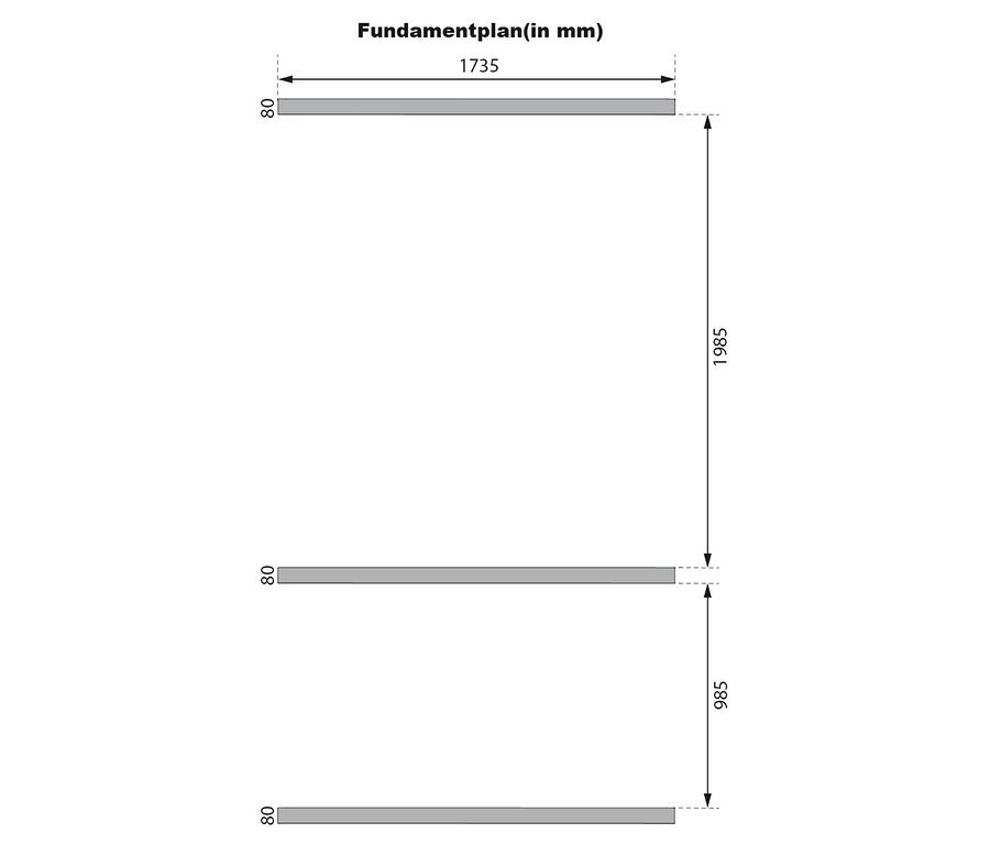 Fundamentplan (in mm) für Karibu Fasssauna »Nadi 3« mit Maßangaben.