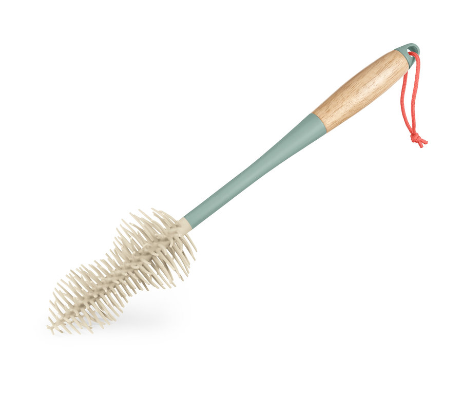 Gläser- und Flaschenspülbürste mit Holzgriff und roter Schnur.