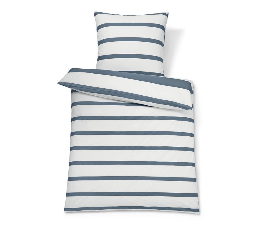 Gestreifte Perkal-Bettwäsche in Normalgröße mit Kissenbezug.