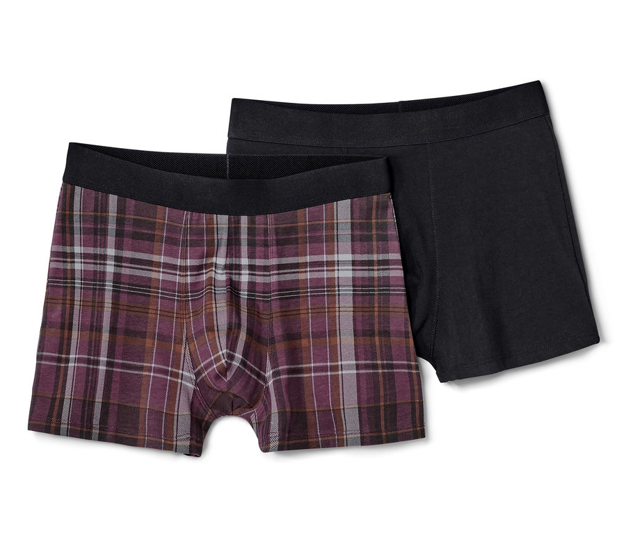 Zwei Slipboxer, einer kariert, einer schwarz.