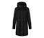 Schwarzer Parka mit Kapuze.