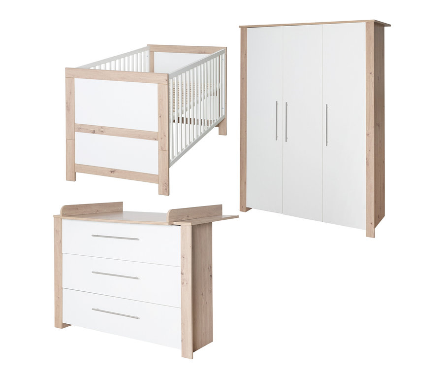 Kinderbett, Kommode mit Wickelaufsatz und Schrank aus dem roba Kinderzimmerset »Malo«.