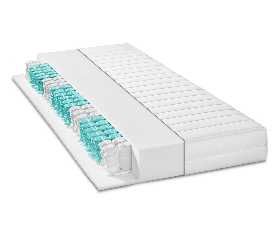 Detailansicht einer weißen Matratze mit Federn.