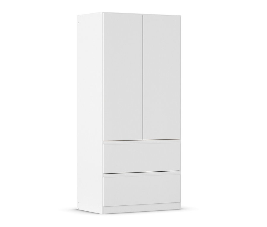 Weißer Kleiderschrank »Joel« mit zwei Türen und zwei Schubladen.
