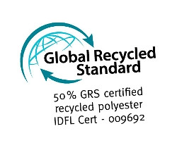 Global Recycled Standard Logo mit Text und Recyclingkugel.