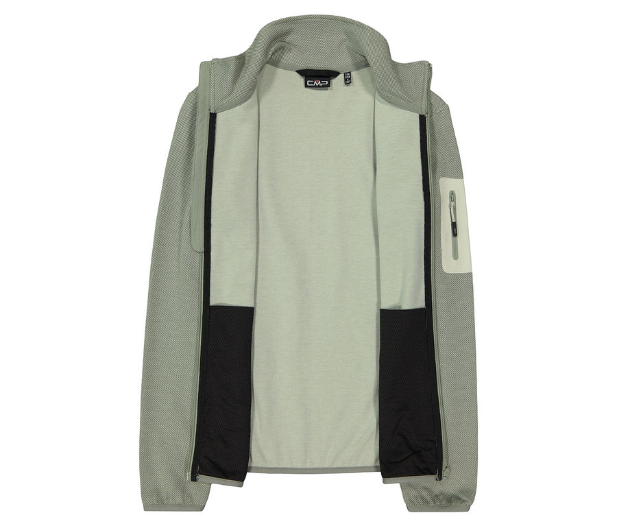 Offene hellgrüne CMP Strickfleecejacke mit durchgehendem Reißverschluss.