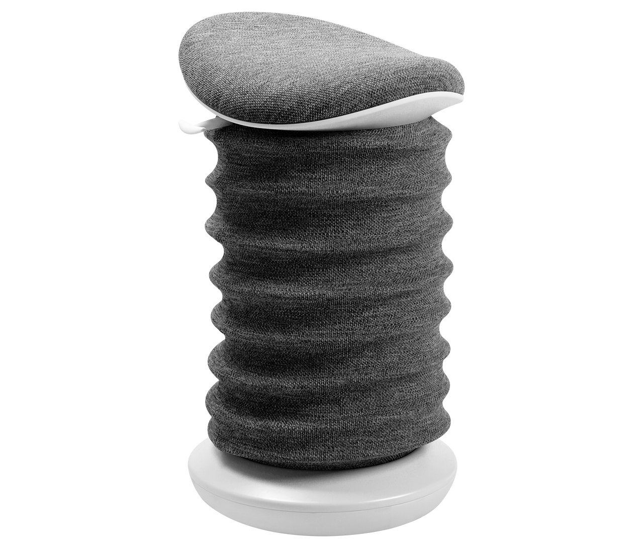 Der anthrazitfarbene Sitness 4D Hocker steht vor einem weißen Hintergrund.