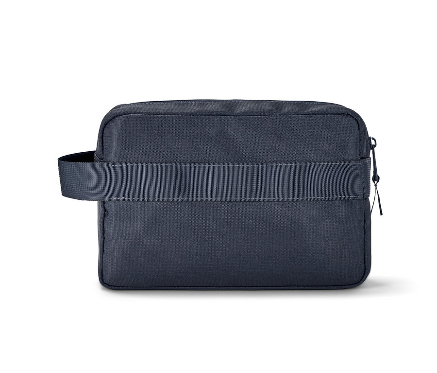 Eine blaue Kulturtasche.