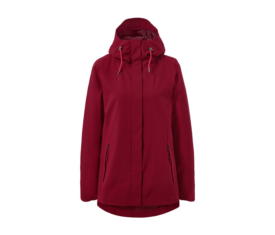 Rote Funktions-Outdoorjacke mit Kapuze.