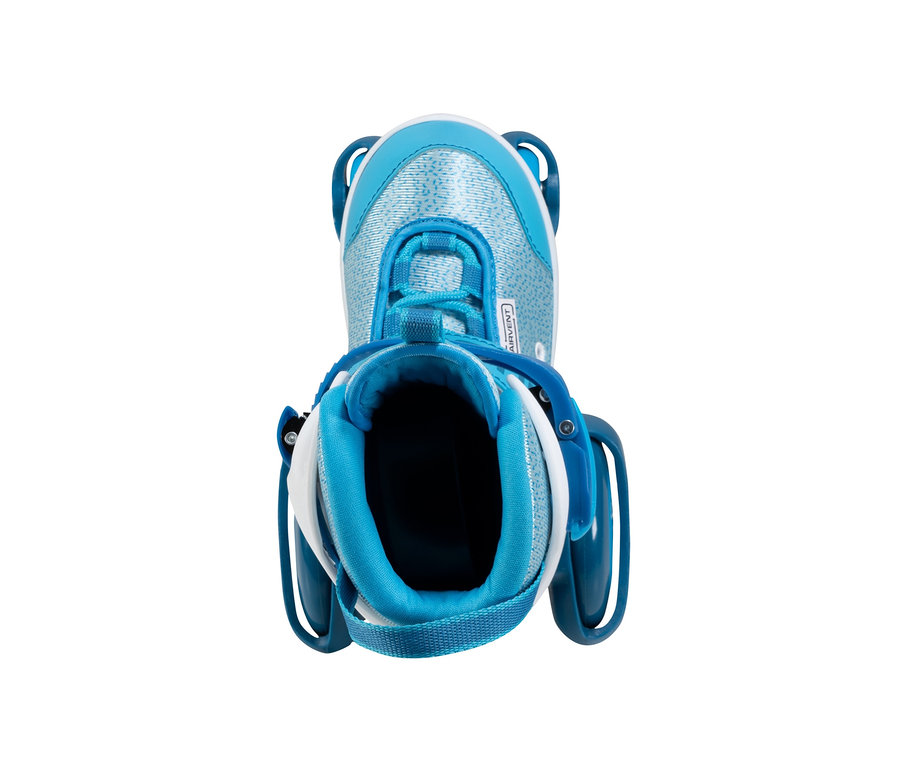 Detailansicht von oben eines cyanfarbenen HUDORA Rollschuhs »My First Quad«.