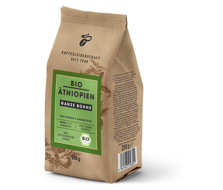Eine Packung Bio Äthiopien - 250 g Ganze Bohne.
