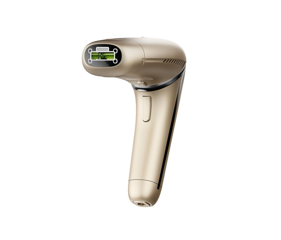 Ein goldenes Silk'n IPL Haarentfernungsgerät »Silk'n 7« vor einem weißen Hintergrund.