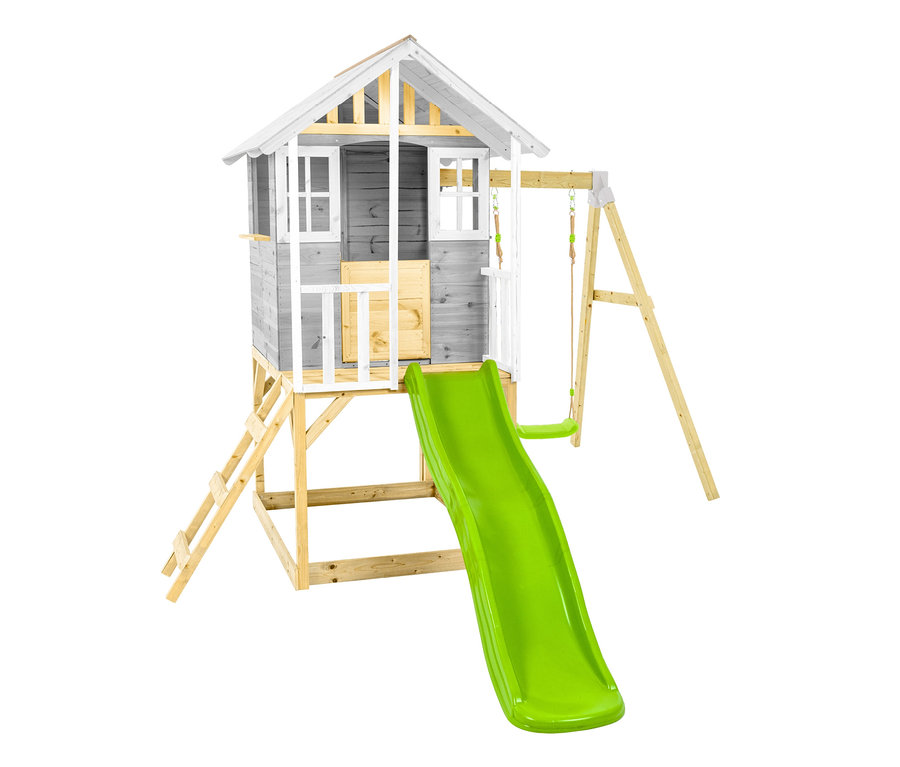 Holz-Spielhaus Stelzenhaus »Valli« mit Rutsche und Schaukel.