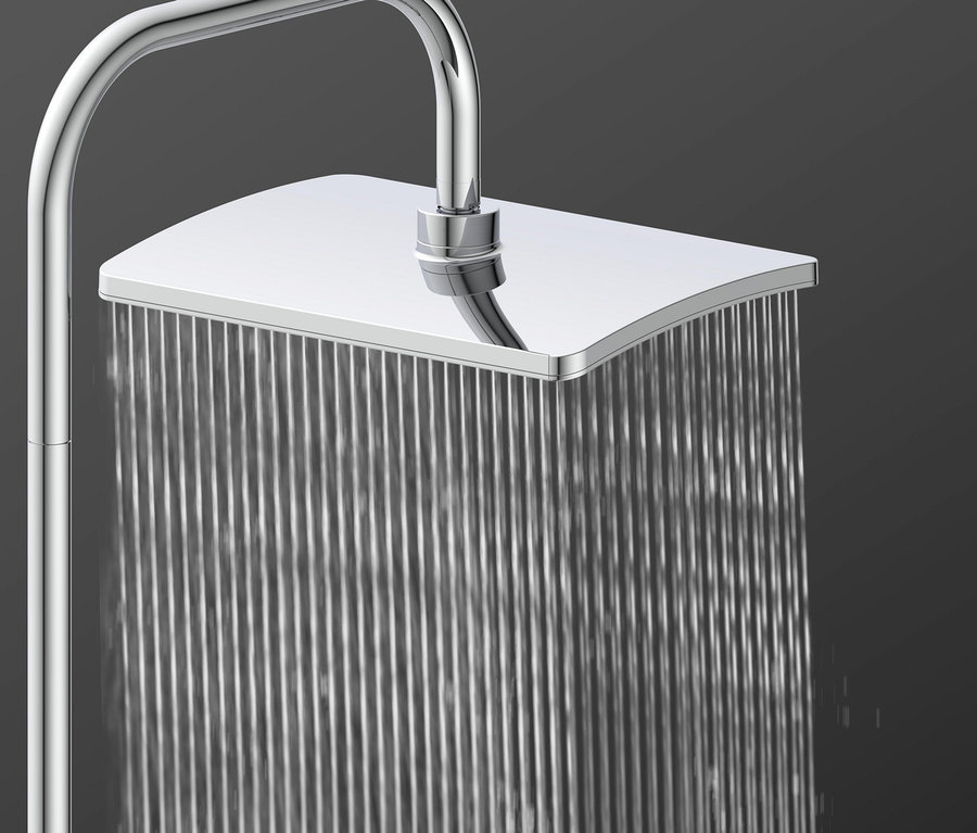 Wasser fließt aus dem chromfarbenen Überkopfbrause-Set »Mallorca«.