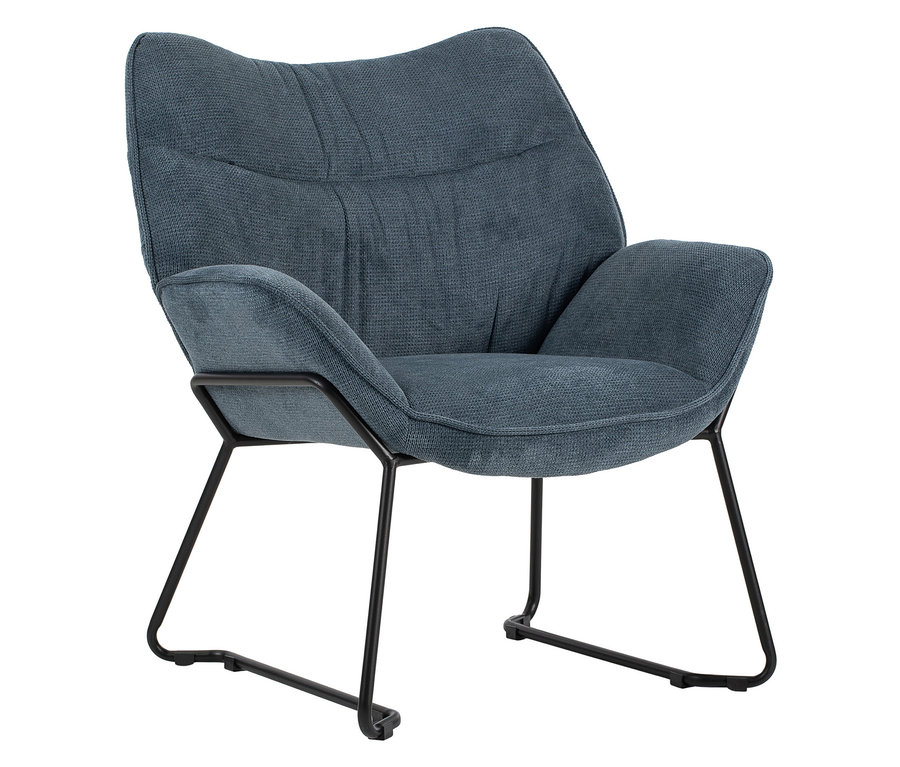 Blauer DeVries Sessel »Aliano« mit schwarzem Metallgestell.