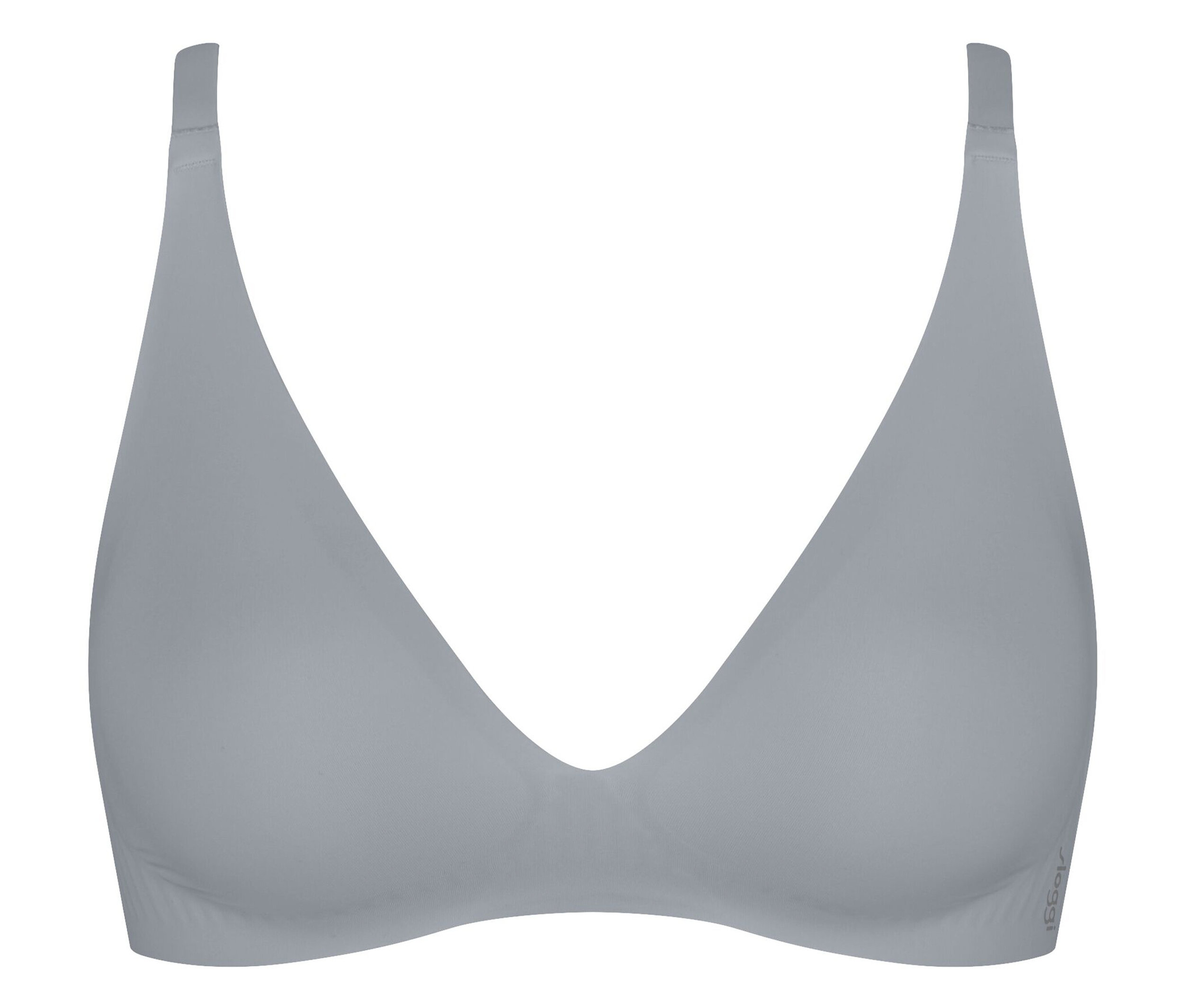 Grauer BH mit V-Ausschnitt.